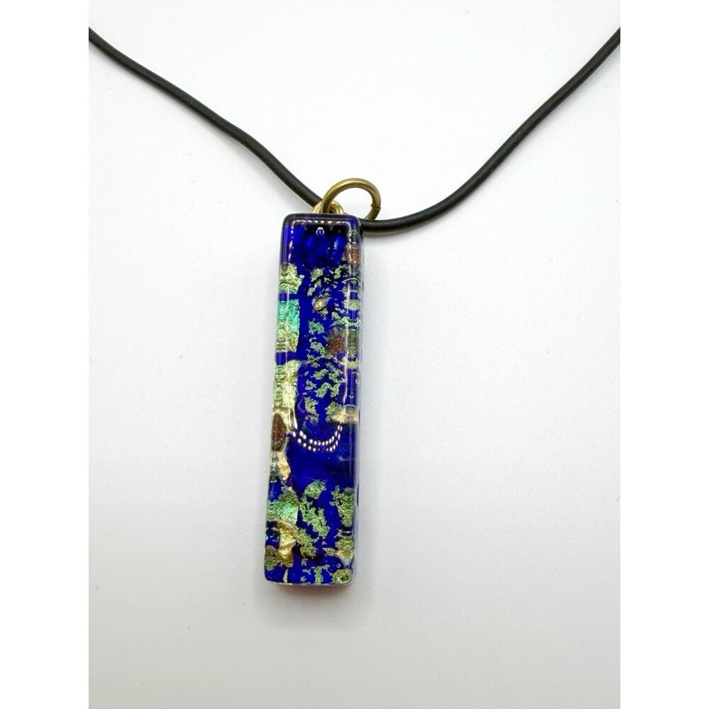 Made In Italy Murano‎ Art Glass Pendant Necklace With Leather Cord Chain - Picture 3 of 5